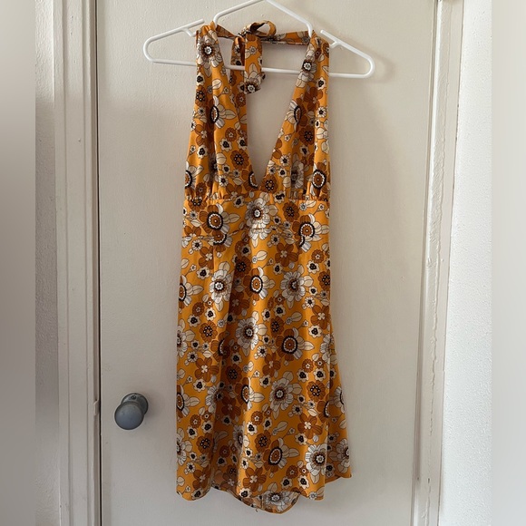 Orange Floral Halter Neck Mini Dress “Cider” Size Large - Picture 1 of 10